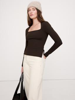 Sculpted-Stretch Square-Neck Top