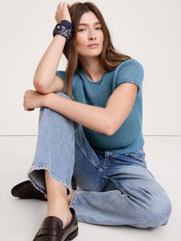 Fitted Linen Short-Sleeve Sweater