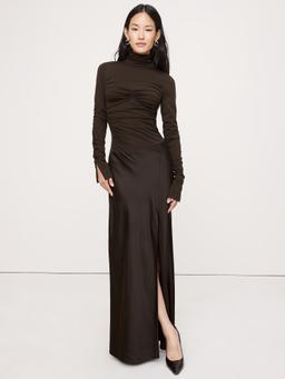 Jersey & Stretch-Satin Ruched Maxi Dress