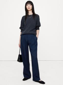Soho Mid-Rise Pleated Wide-Leg Drapey Twill Pant