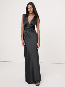 Stretch-Satin Twisted Open-Back Maxi Dress