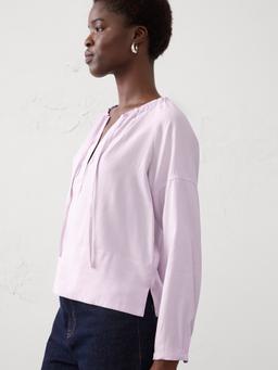 Twill Shirred Popover Shirt