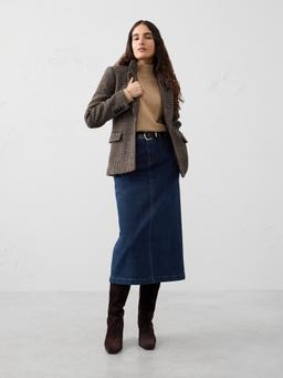 Denim Pleated Maxi Skirt