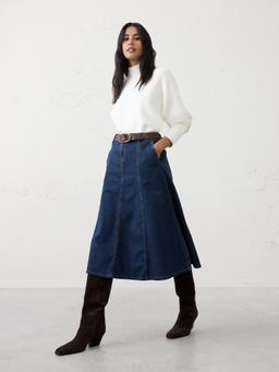 Denim Flared Midi Skirt