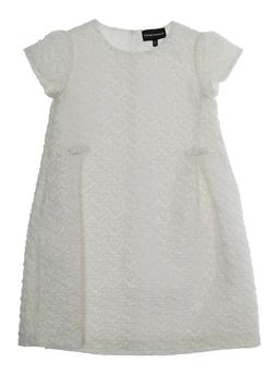 Emporio Armani White Dress With Peter Pan Collar And All-over Logo Embroidery In Tech Fabric Girl