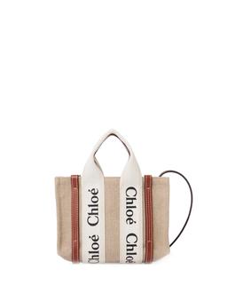 Chloé White And Brown Woody Mini Tote Bag