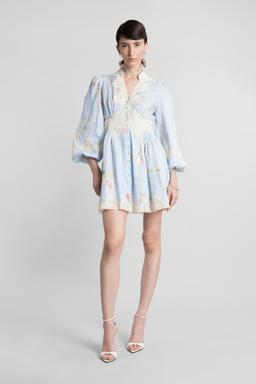 Zimmermann Mini Dress In Cyan Linen