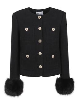 self-portrait Black Boucle Fur Cuff Jacket