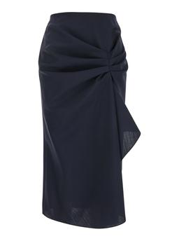 Alexander McQueen Blue Skirt With Asymmetric Design And Front Seam With Pleats In Wool And Mohair Blend Woman