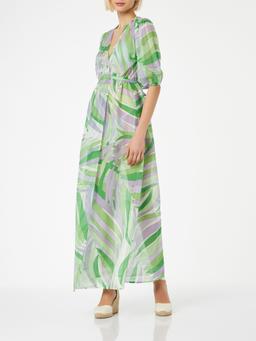 MC2 Saint Barth Cotton And Silk Long Dress Bliss With Palm Print