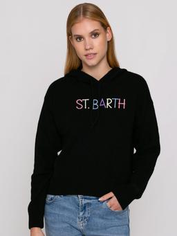 MC2 Saint Barth Cropped Knit Hoodie With St. Barth Embroidery