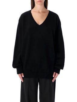 Rhea Costa Rhea Black Wool Cashmere V-neck Sweater