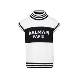 Balmain Ivory Vest Sweater For Girl With Logo