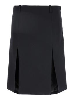The Attico Black Skirt With Two Front Slits And Logo Plaque On The Rear In Wool Woman