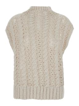Antonelli faustina Beige Sleeveless Crewneck Knit Vest In Wool Woman
