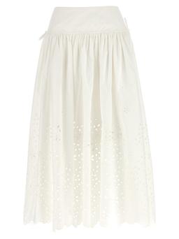 self-portrait white Cotton Embroidered Midi Skirt
