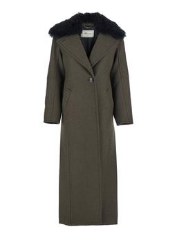 Blumarine Green Coat With Classic Lapels And Removable Collar In Wool Blend Woman