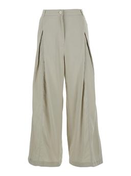 Low Classic Green Palazzo Pants With Front Pences In Cotton Blend Woman