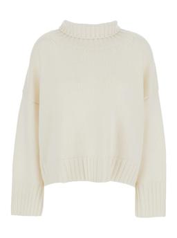 Goat girlfriend White Turtleneck Sweater With Ribbed Trims In Cashmere Woman