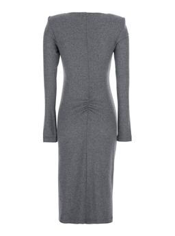 Pinko Grey Crew Neck Dress With Zip Closure And Ruffle Details In Fabric Woman
