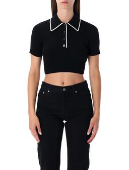 Black Cropped Knit Polo Shirt Amiri