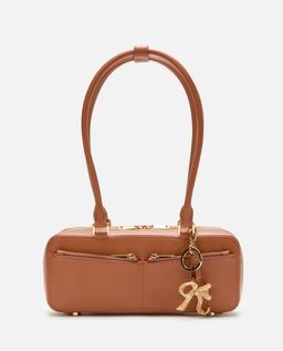 self-portrait Tan Leather Baguette Shoulder Bag With Charm