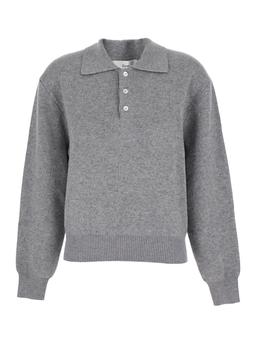Dunst Grey Sweater With Polo Collar And Ribbed Details In Cashmere Woman
