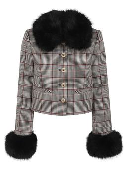 self-portrait Brown Check Fur Cuff Jacket