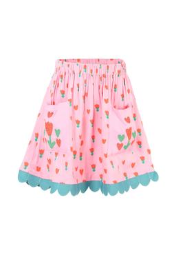 Stella McCartney Kids Pink Skirt For Girl With Red Flowers