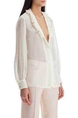 Tom Ford Cream Silk Shirt With Ruffled Collar And Mother-of-pearl Buttons