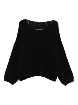 Roberto Collina Black Long-sleeved Boat-neck Sweater