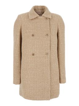 TwinSet Beige Coat With Collar And Sequin Embellishments In Tech Fabric Woman