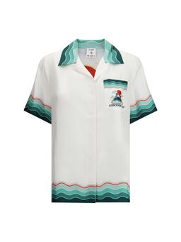 Casablanca Silk Cuban Collar Short Sleeve Shirt