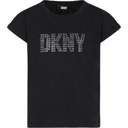 DKNY Black T-shirt For Girl With Logo And Studs