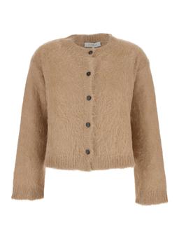 Antonelli marzia Beige Crewneck Cardigan With Ribbed Trims In Wool Woman