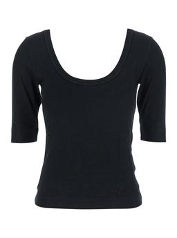 Brunello Cucinelli Black U-neck T-shirt With Back Monil Detail In Cotton Woman