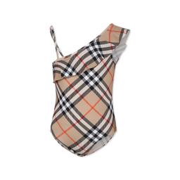 Burberry Beige Swimsuit For Girl With Iconic Vintage Check