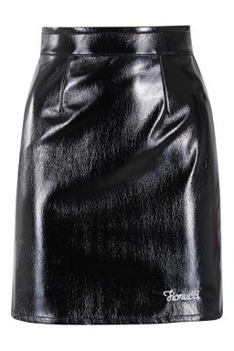 Fiorucci Black Logo Embroidered Vinyl Mini Skirt