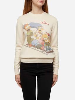 MC2 Saint Barth Woman White Sweater New Queen With Simpson Family Print Simpson Family Special Edition