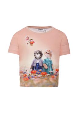 Molo Pink T-shirt For Girl With Cat