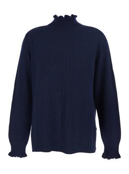 TwinSet Blue Sweater With Neck And Ruched Cuffs In Wool Blend Woman