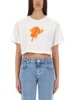 M05CH1N0 Jeans Ice-cream Print Cropped T-shirt