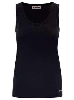 Jil Sander Black Crewneck Sleeveless Top In Cotton Woman