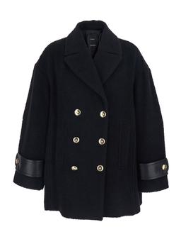 Pinko canederli Black Double-breasted Coat With Wide Notched Revers In Wool Woman