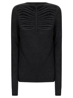 Rick Owens Black Sweater With Distressed Effect And Cut-out Details On The Front In Alpaca Blend Woman