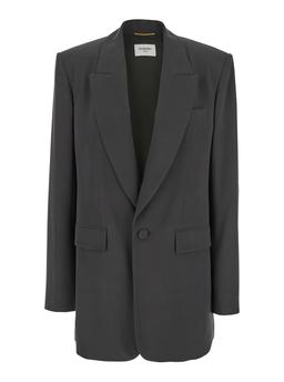 Saint Laurent Grey Single-breasted Jacket With Peak Revers In Silk Woman