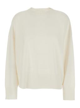 Loulou Studio White Crewneck Sweater With Ribbed Trims In Cashmere Woman