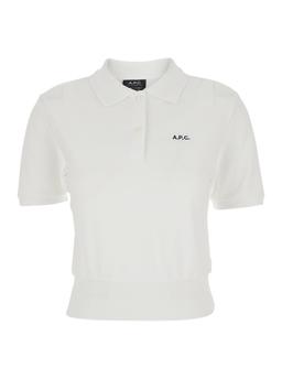A. P.C. oceane White Polo Shirt With Classic Collar And Logo Embroidery On The Front In Cotton Woman