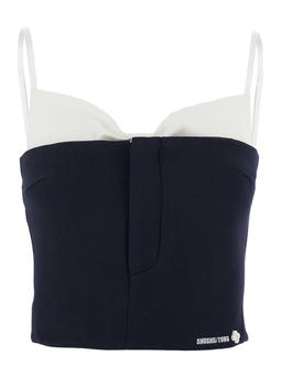 Shushu/Tong Black Sleeveless Top With Bow On The Rear And Logo Embroidery On The Front In Wool Woman