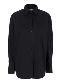 Róhe Black Double Cuff Shirt With Gold Colored Details In Cotton Woman